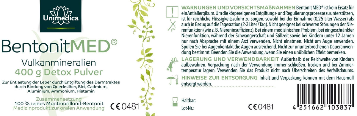 Bentonit Med® Detox Pulver - 400 g - NahrungsergänzungUnimedica Kornkammer Natur