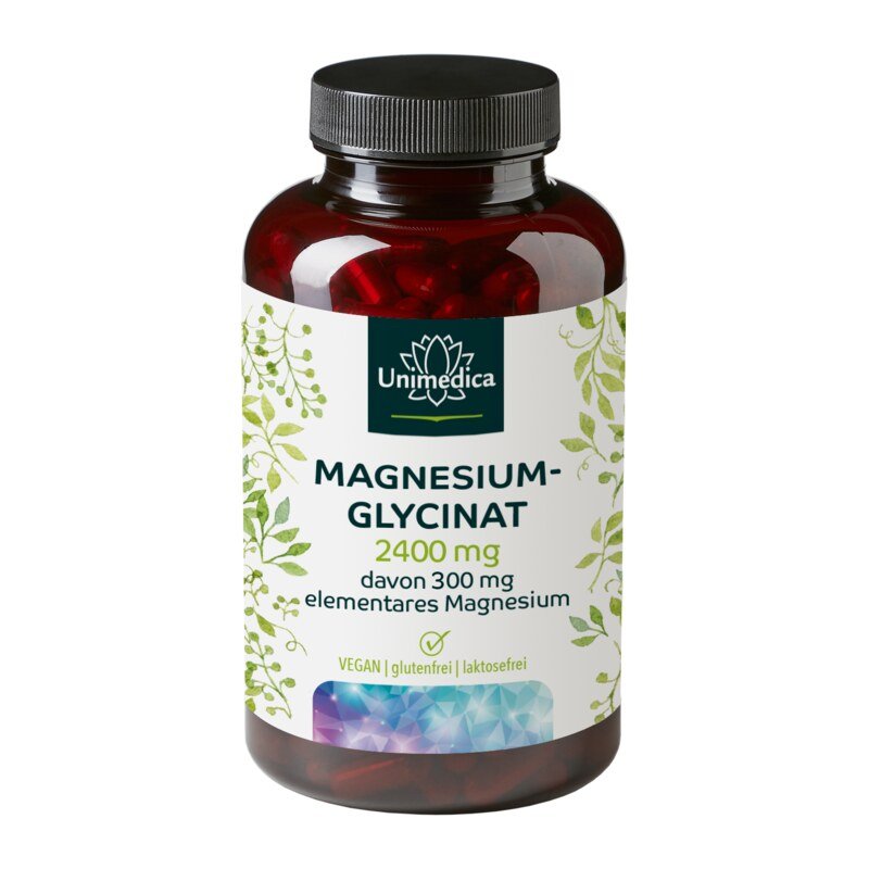 Magnesiumglycinat - 300 mg Magnesium 180 Kapseln - Nahrungsergänzung Unimedica Kornkammer Natur