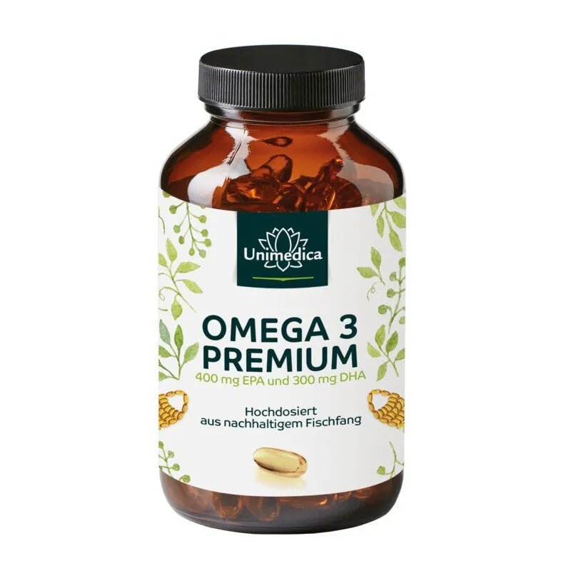 Omega 3 Premium Fischöl - 400mg EPA 300mg DHA hochdosiert - 120 Kapseln - Nahrungsergänzung - Unimedica Kornkammer Natur