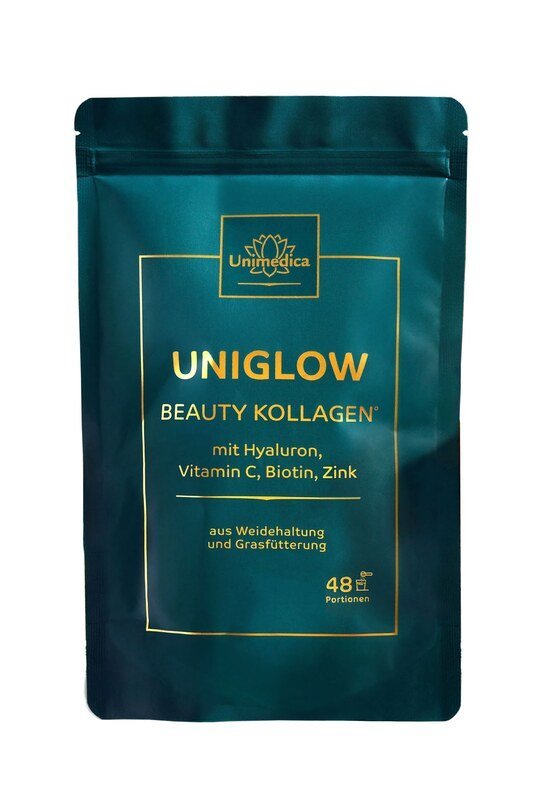 Uniglow Beauty Kollagen - Komplex (aus Grasfütterung) + Vitamin C, Biotin und Zink - Nahrungsergänzung Unimedica Kornkammer Natur