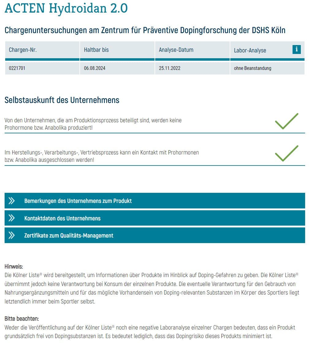 ACTEN Gel - Kollagen - Peptide mit Vitamin C & Zink für Gelenke und Knochen - Nahrungsergänzung - Acten AG - Kornkammer Natur - Kölner Liste