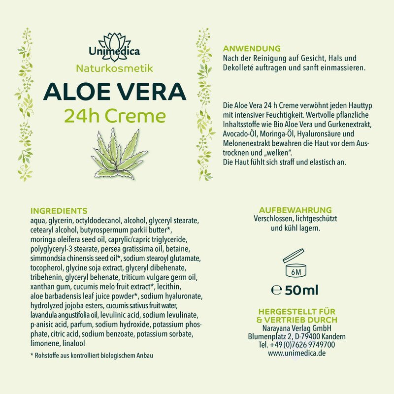 Aloe Vera 24h Creme - 50 ml - CremeUnimedica Kornkammer Natur
