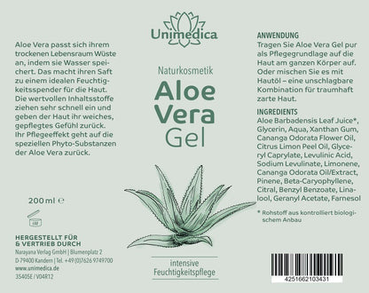 Aloe Vera Gel - Naturkosmetik - 200 ml - von Unimedica - GelUnimedica Kornkammer Natur
