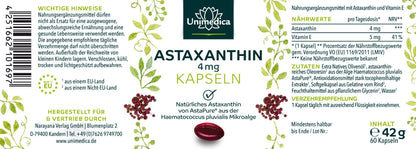 Astaxanthin - AstaPure® - 4 mg je Kapsel - NahrungsergänzungUnimedica Kornkammer Natur