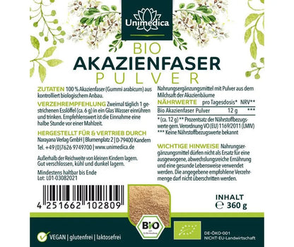 Bio Akazienfaser Pulver - 360 g - NahrungsergänzungUnimedica Kornkammer Natur