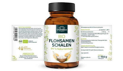 Bio Flohsamenschalen - 3.750 mg pro Tagesdosis (5 Kapseln) - 180 Kapseln - NahrungsergänzungUnimedica Kornkammer Natur
