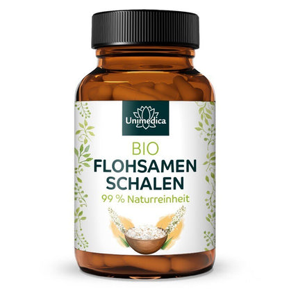 Bio Flohsamenschalen - 3.750 mg pro Tagesdosis (5 Kapseln) - 180 Kapseln - NahrungsergänzungUnimedica Kornkammer Natur