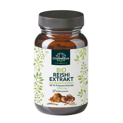 Bio Reishi Extrakt - 1000 mg pro Tagesdosis (2 Kapseln) - Pilz Extrakt mit 30 % Polysacchariden - aus Wasserextraktion - 90 Kapseln - NahrungsergänzungUnimedica Kornkammer Natur
