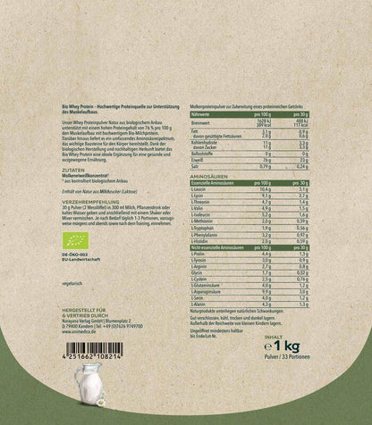Bio Whey Protein - Natur - 76 % Protein - 1 kg - NahrungsergänzungUnimedica Kornkammer Natur