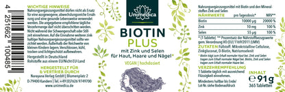 Biotin Plus mit Selen und Zink* - für Haut, Haare und Nägel - 365 Tabletten - NahrungsergänzungUnimedica Kornkammer Natur