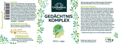 Gedächtnis* Komplex mit Ginkgo Extrakt - 120 Kapseln - NahrungsergänzungUnimedica Kornkammer Natur