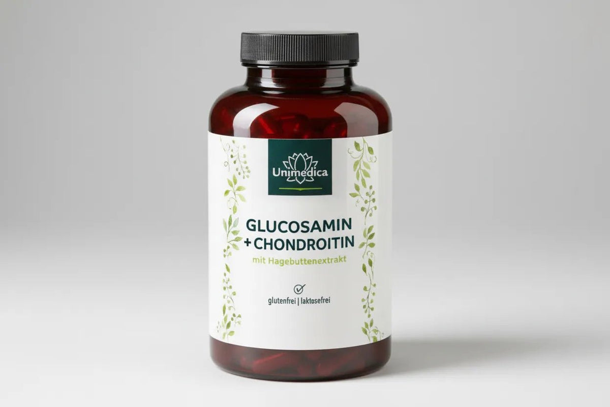 Glucosamin Chondroitin hochdosiert - 1000mg/1200mg + Vitamin C - 180 Kapseln - Nahrungsergänzung - Unimedica - Kornkammer Natur