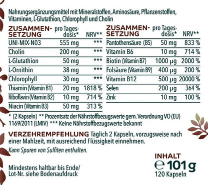 Leber Komplex mit Vitaminen - 120 Kapseln - NahrungsergänzungUnimedica Kornkammer Natur