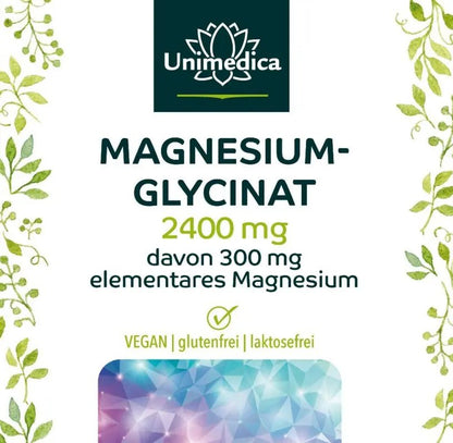 Magnesiumglycinat - 300 mg Magnesium 180 Kapseln - Nahrungsergänzung Unimedica Kornkammer Natur