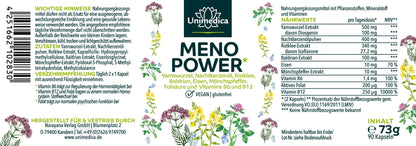 Menopower* - Komplex mit Yamswurzel, Nachtkerzenöl, Eisen und B - Vitaminen - 90 Kapseln - Etikett Unimedica
