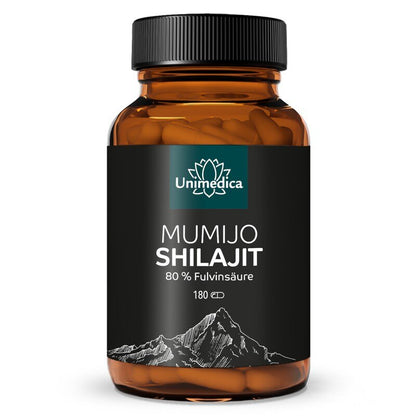 Mumijo Shilajit mit 80% Fulvinsäure - 180 Kapseln - Nahrungsergänzung Unimedica Kornkammer Natur