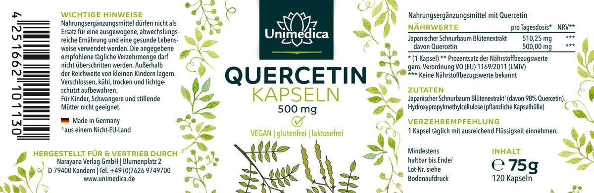 Quercetin - 500 mg pro Tagesdosis - NahrungsergänzungUnimedica Kornkammer Natur