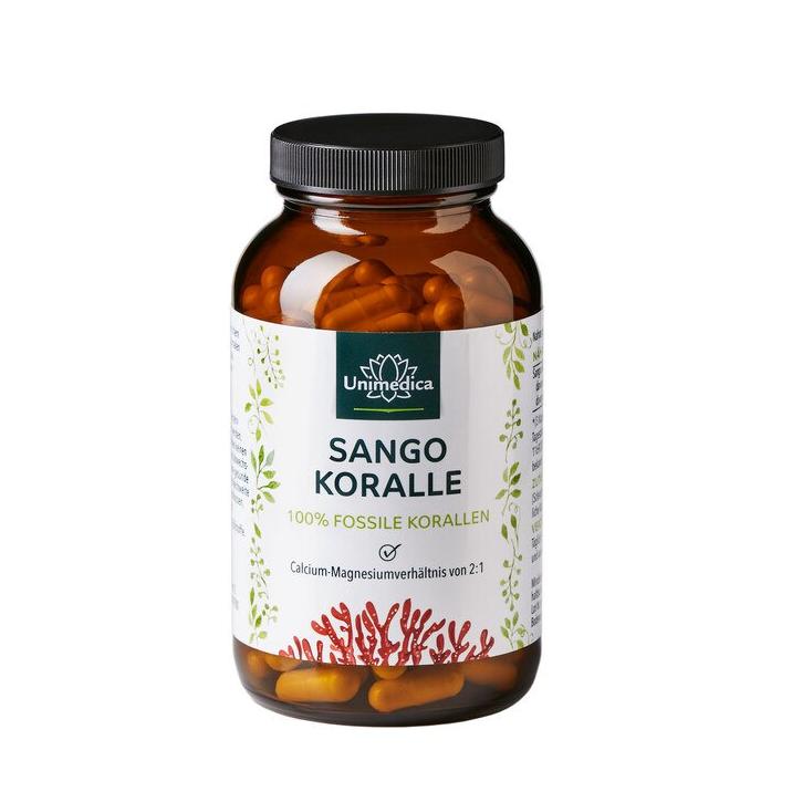 Sango Koralle - 100 % fossile Korallen aus Okinawa/Japan - (Calcium und Magnesium) - 180 Kapseln Nahrungsergänzung Unimedica