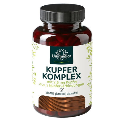 Kupfer Komplex - 2,5 mg pro Tagesdosis mit 3 Kupferverbindungen - Nahrungsergänzung Unimedica Kornkammer Natur